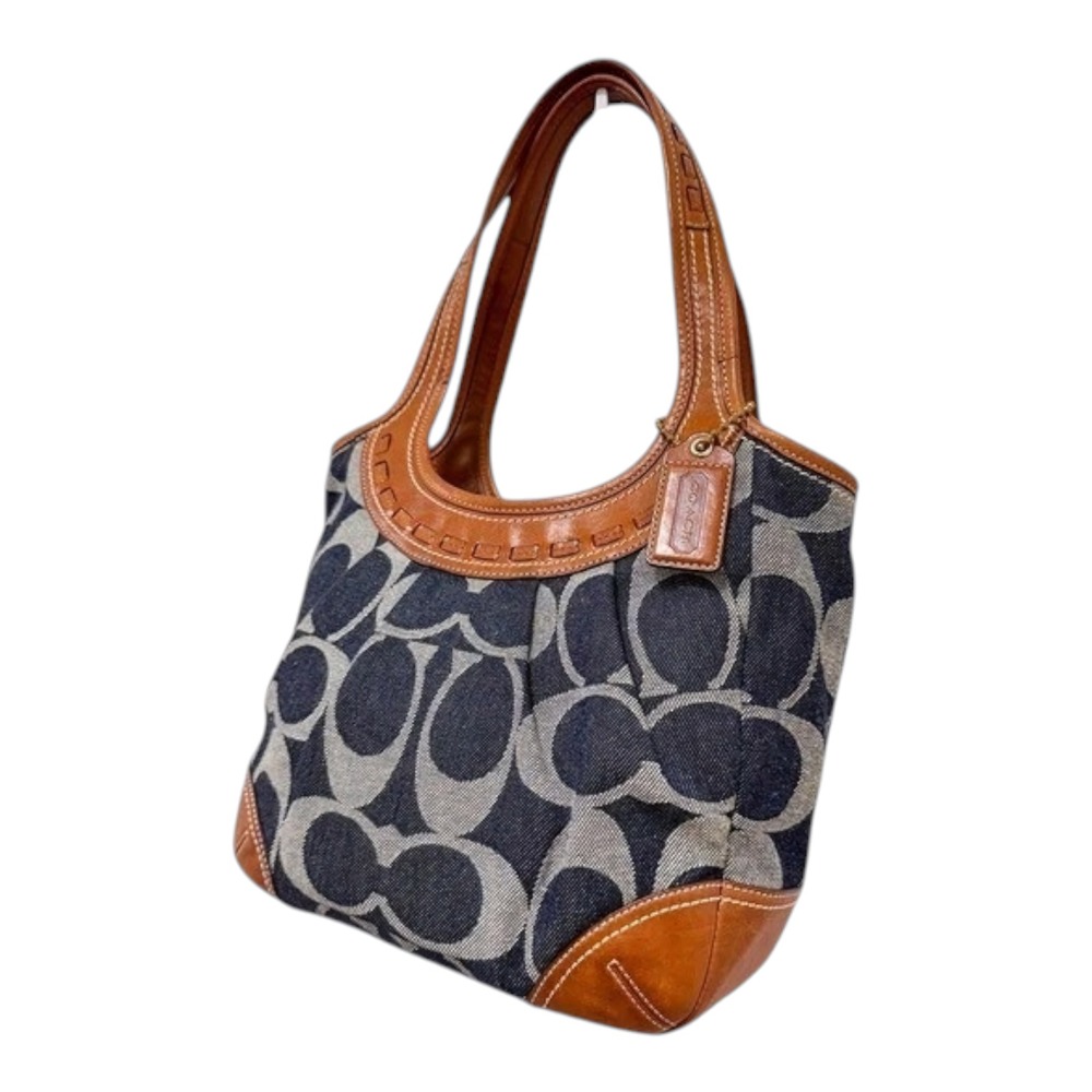 Coach Ergo Signature‎ Denim Leather Hobo Shoulder Bag Blue Brown Y2K 12751 - Picture 4 of 9